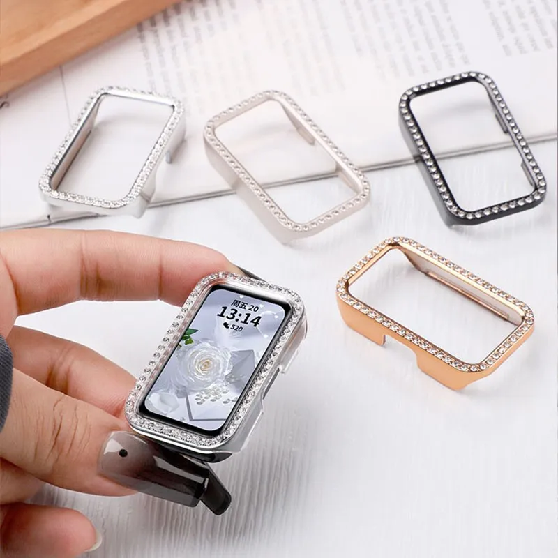 Étui en diamant pour HUAWEI Band 10/9/8, accessoires tout autour, cadre de pare-chocs rigide creux PC, coque pour huawei band10 band9 band8