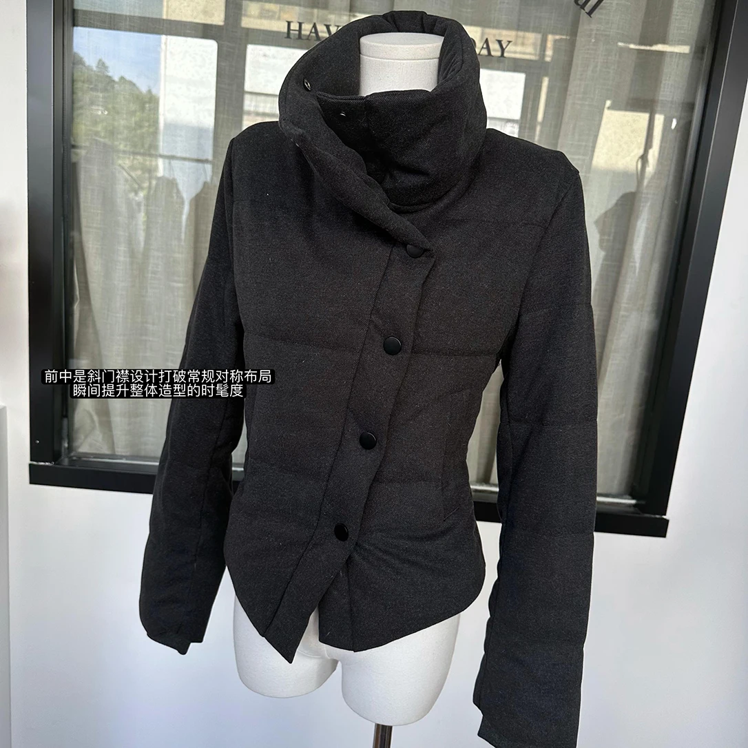 女性の秋冬シックなシングルブレスト長袖スリムホワイトダックダウンジャケットレディースストリートウェアソリッドカラー暖かいダウンアウター