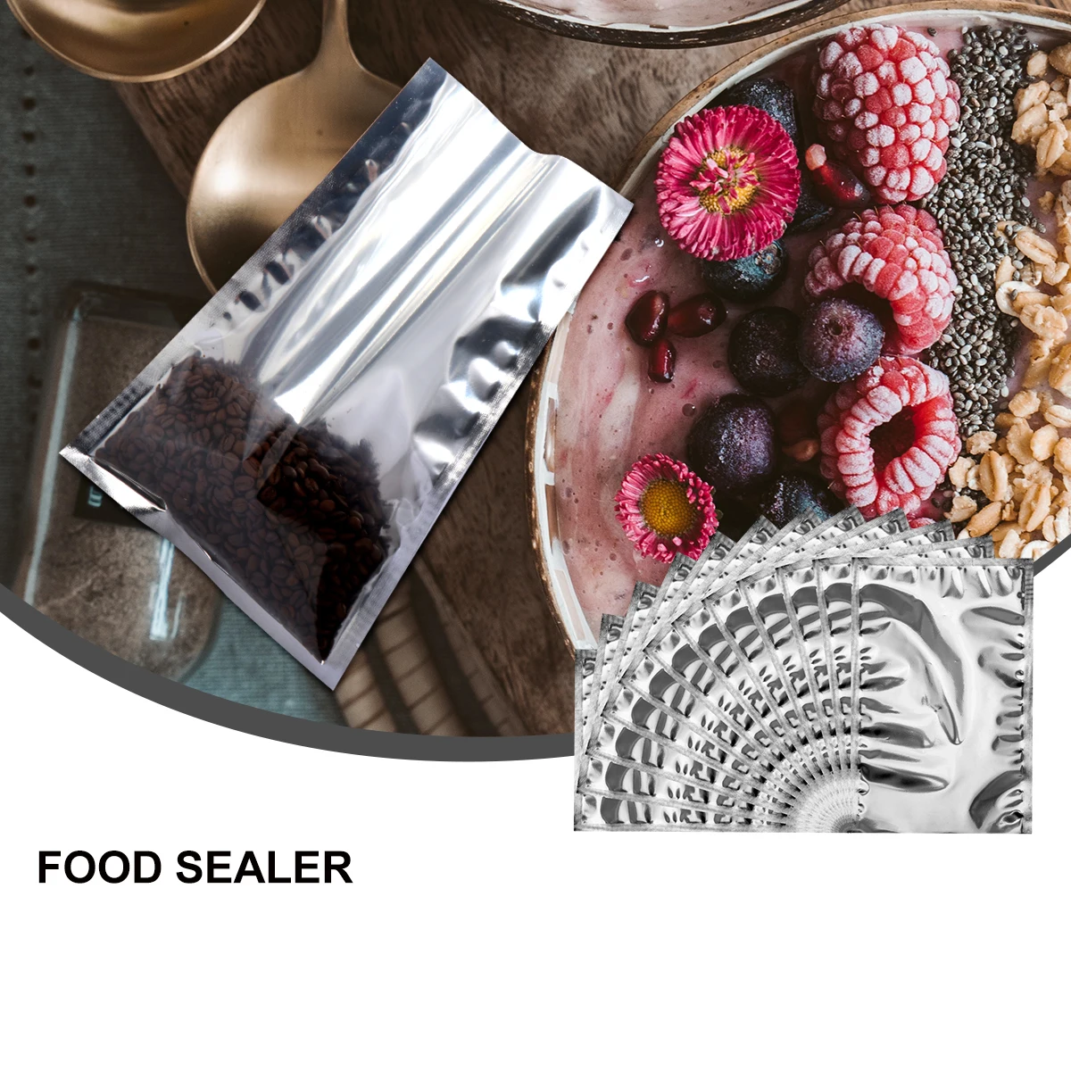 

100 Pcs Aluminum Foil Bags Food Storage Sealer Vacuum Packaging Home Use Silver Reusable PET Long Term Waterproof