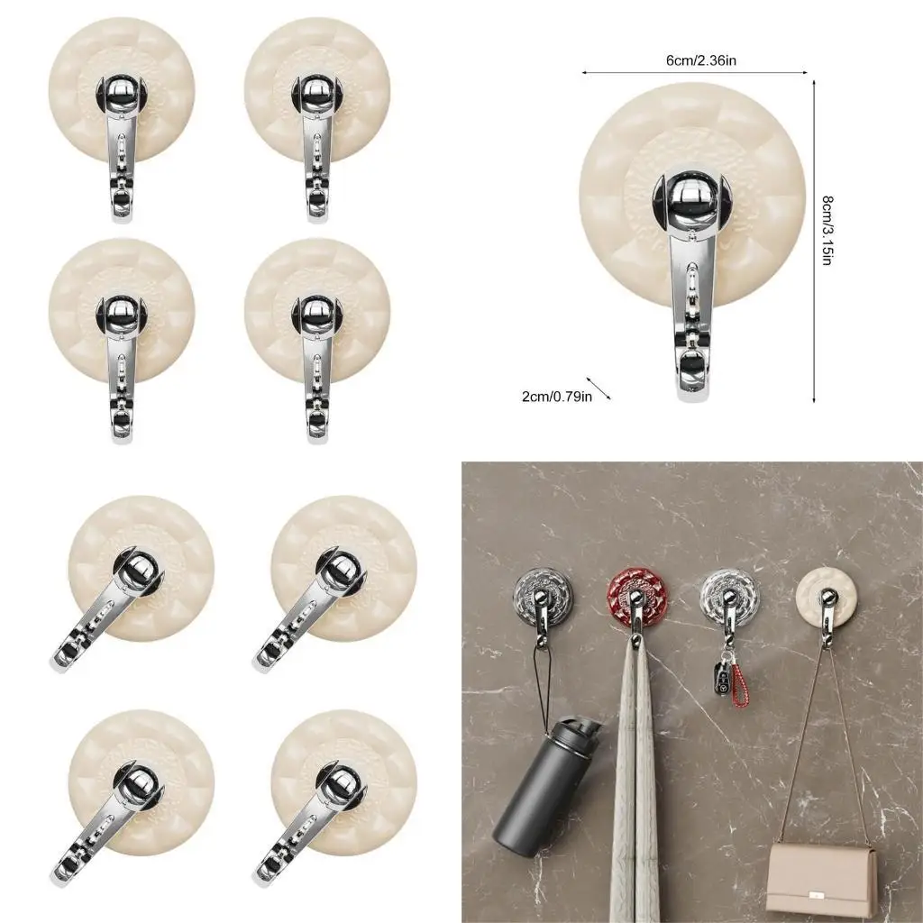 

652F Set Of 4 Strong Suction Hook Vintage Suction Cup Hangers ABS & Steel Suction Hook