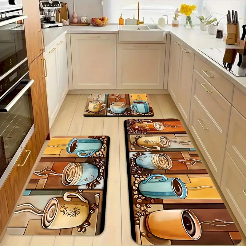 VIKAMA Multi Style Utensils, Kitchen Carpets, Entrances, Anti slip Floor Pads, Retro Wood Letter Printed Floor Pads, Home Decor