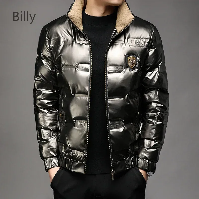Men's Stand Collar Down Jacket Shiny Wash-Free White Duck Down Warm Jacket Short Fashion Coat New Clothes Designer Padded Tops