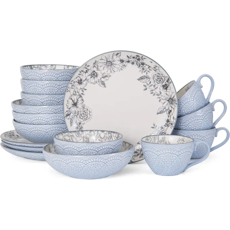 

Gray 16-Piece Stoneware Dinnerware Set, Service for 4 - ,Gabriela Grey