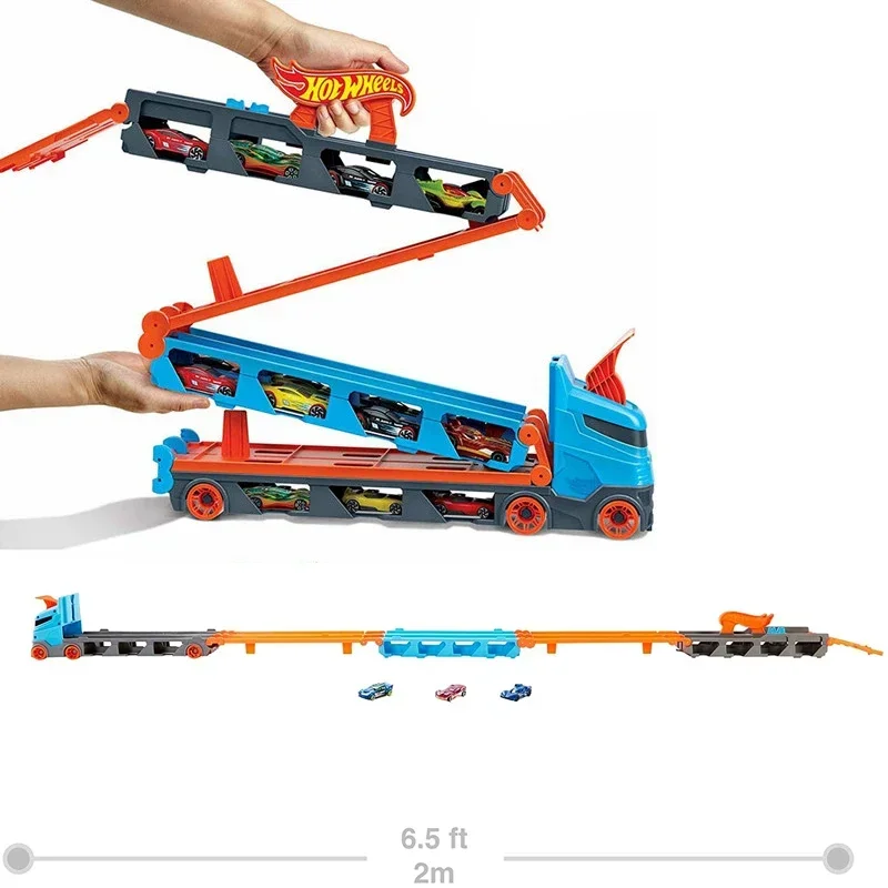 Original Hot Wheels Car Speedway Hauler Storage Carrier Drag Race Track Kids Boys Shark Chomp Transporter Toys for Children Gift