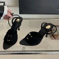 Eilyken Summer Fashion Thin Heels Pleated Hollow Out Buckle Strap Women Sandals Pointed Toe Banquet Party Female Shoes  6CM 9CM - Image 4