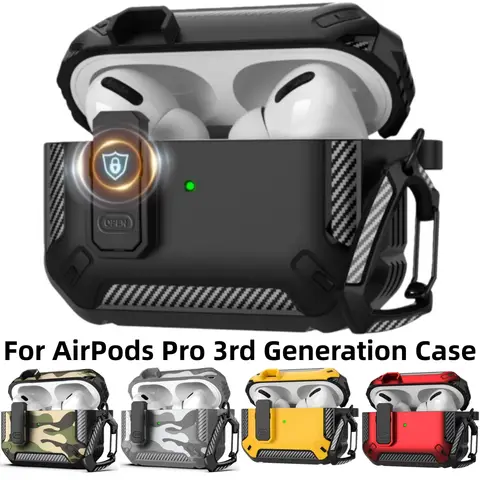 for AirPods Pro 3 Camo Green Case Cover with Lock for Men Military Rugged Full Body Shockproof Protective Case for AirPods Pro 3