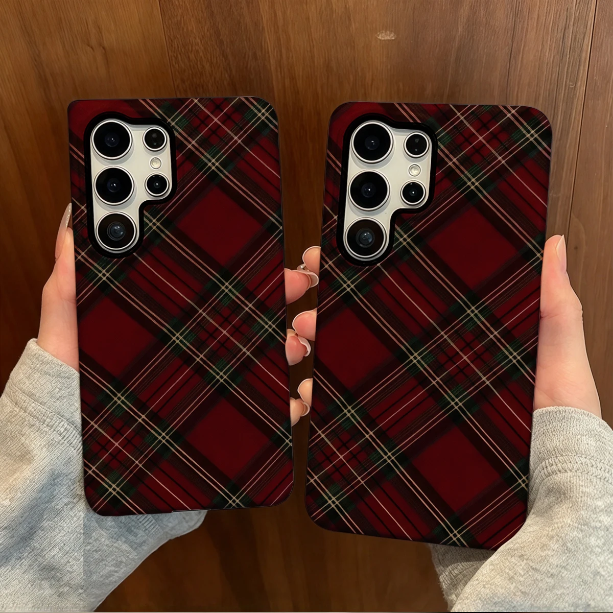 Red Tartan Phone Case For Samsung Galaxy S26 S25 Ultra S24 S23 Plus Hard Shock‑Absorption 2-in-1Protective Cover