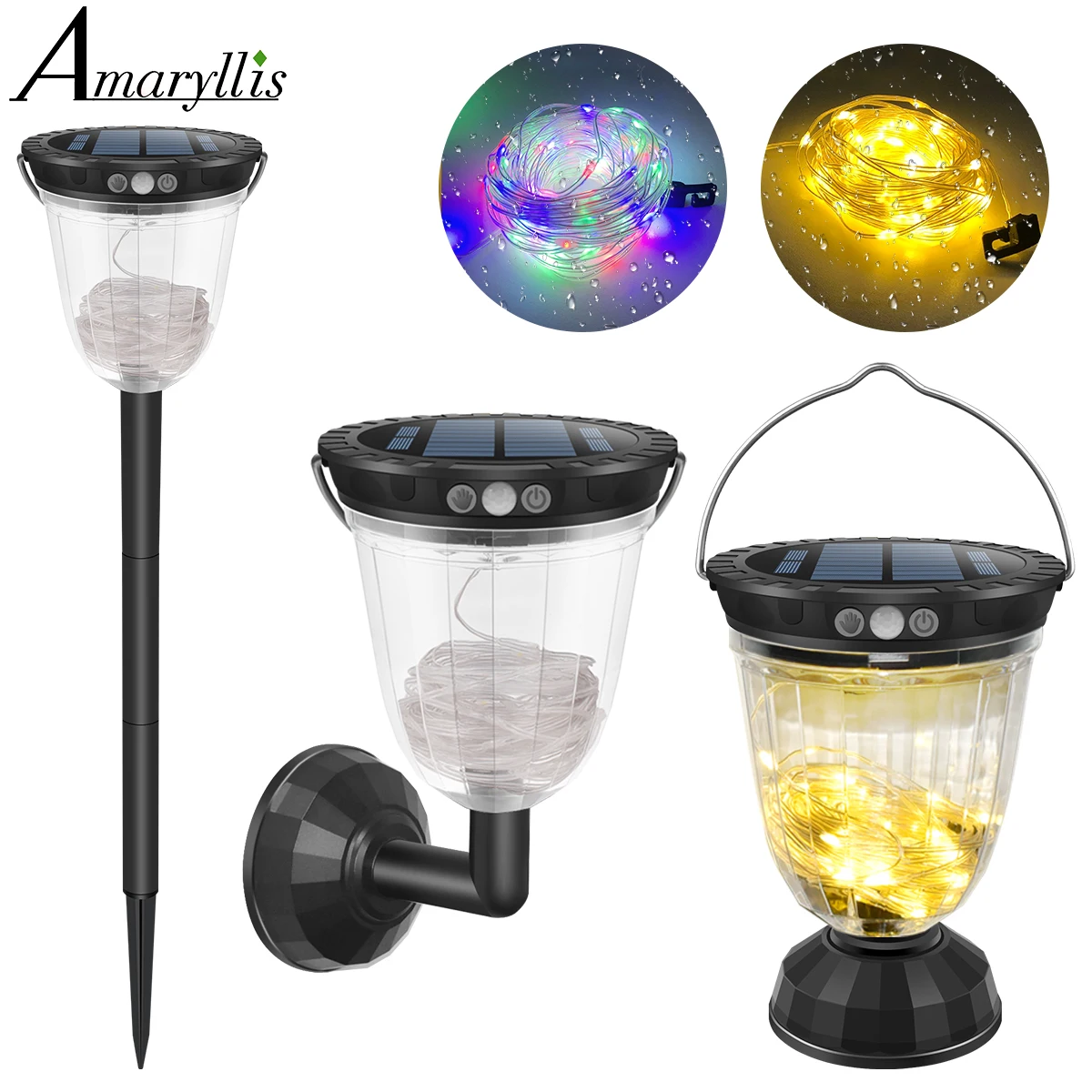 

10M Outdoor Solar String Lights Garden Wall Lamp Decor with Auto Night Light 10 Modes Solar USB Charging Option Waterproof IP65