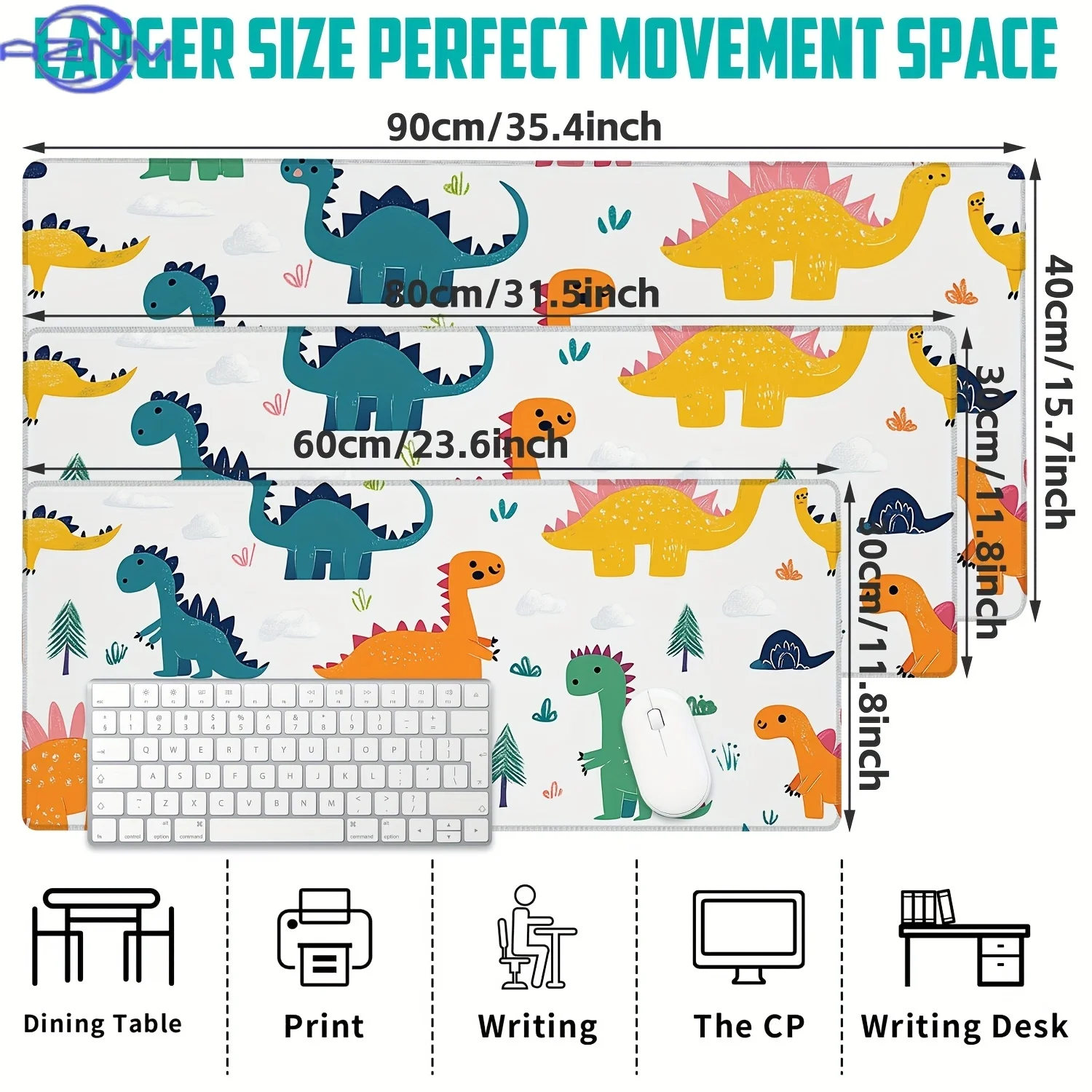Large Gaming Mouse Pad,Dinosaur Pattern Desk Pad Desk Mat,Office Keyboard Pad Non-Slip Computer Mouse Pad for Work,Game,Office,H