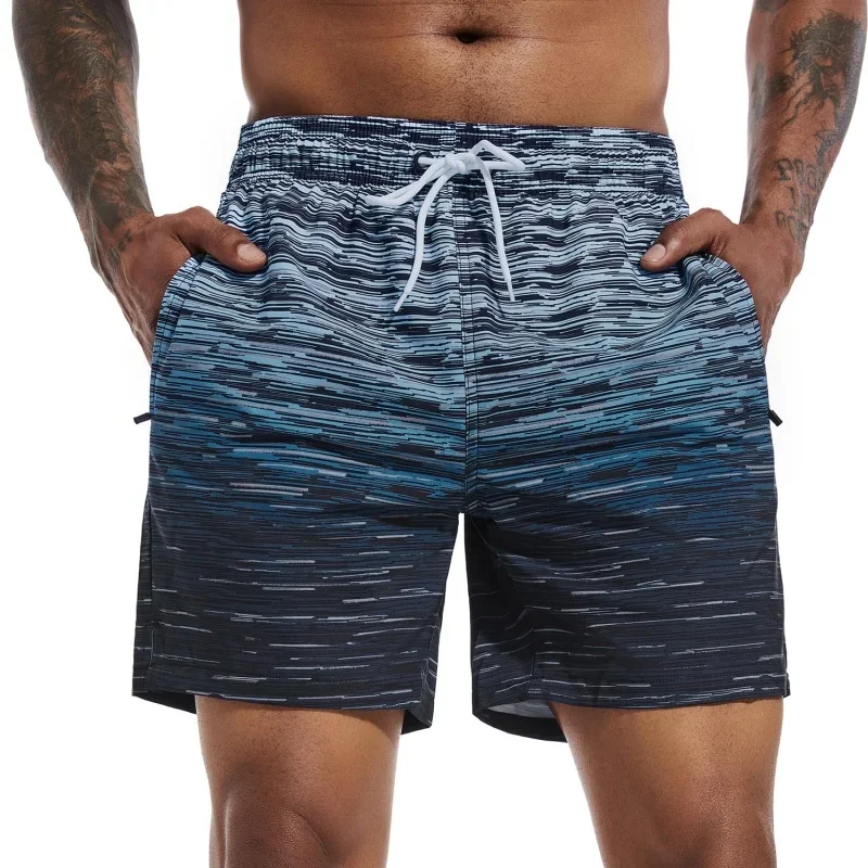 トレンディなオンブルストライプグラフィック水泳パンツ男性用軽 - Trunks Board Surf のレビューと価格