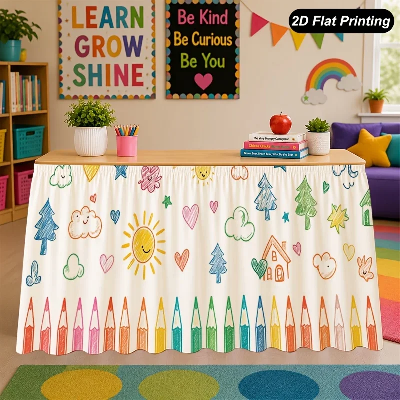 1 piece - Back-to-School Season - Cute Star, Sun, Cloud and Cloudy Sky Painting - Christmas Tablecloth