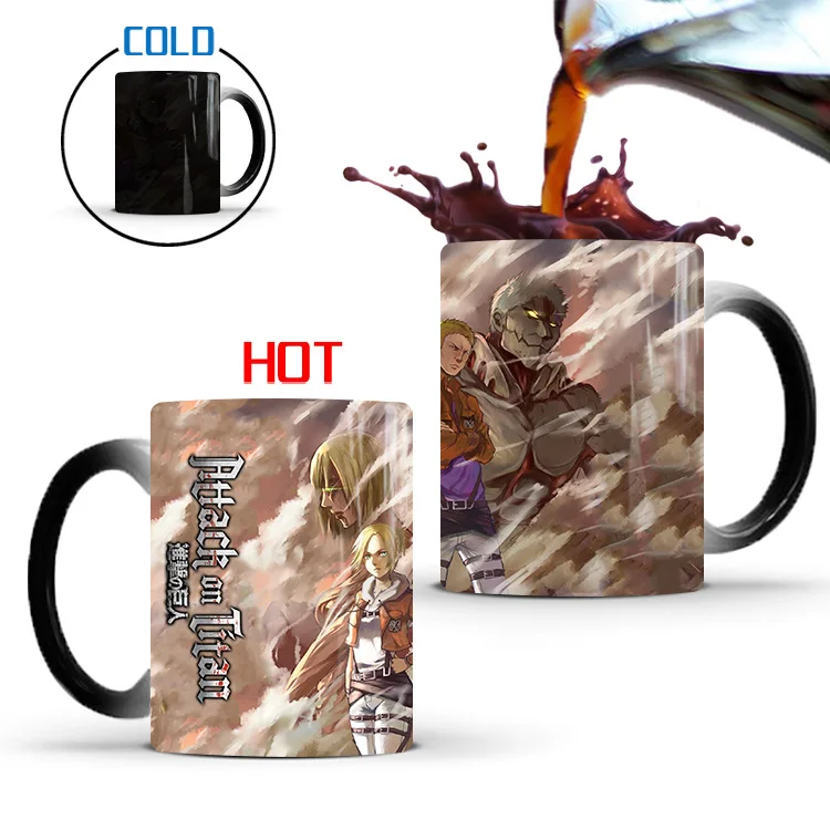 Attack On Titan Discoloration Mug Anime Color Changing Cup Animation Ceramic Coffee Cup Heat Sensitive Tea Milk Mugs Drinkware