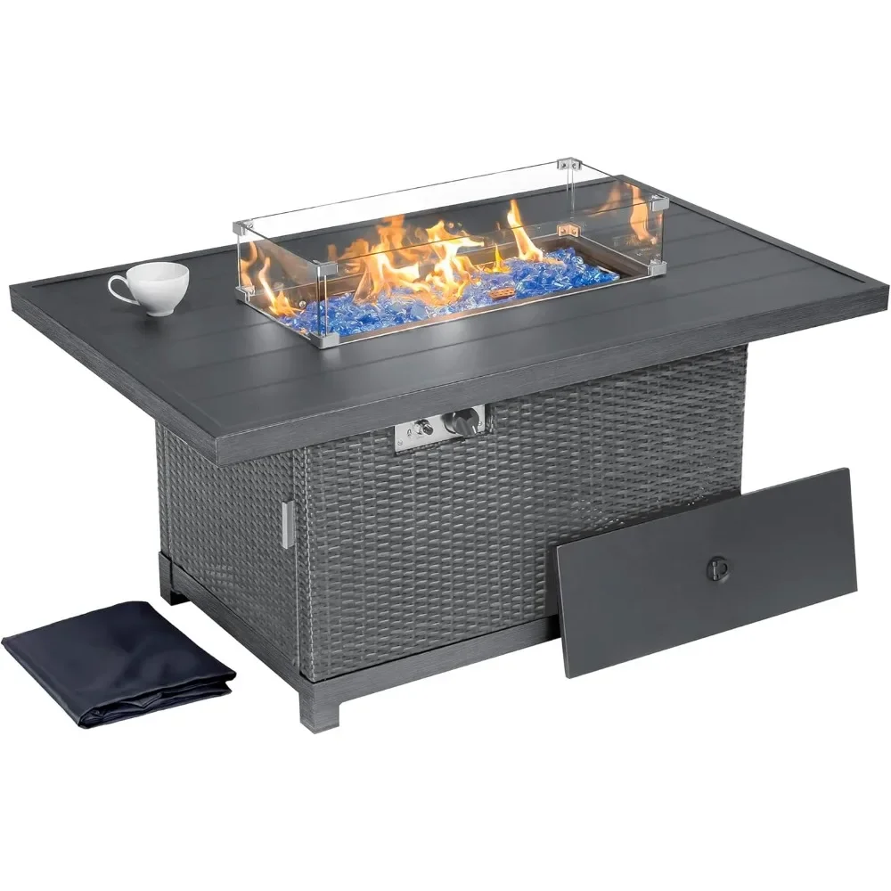 

52-Inch Fire Pit Table with Rectangular Aluminum Frame, Wind Guard and Fire Glass, CSA Certified, 50,000BTU Propane Gas Fire Pit