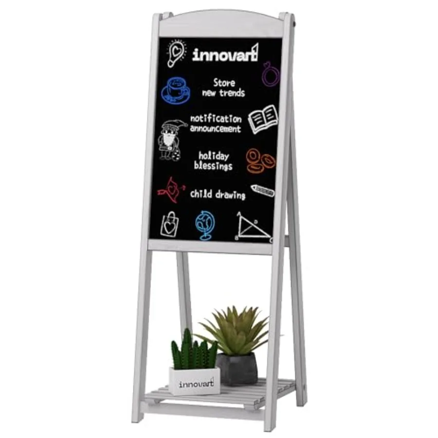 

Магнитная доска-штендер для улицы 45x17 дюймов с полкой-витриной, отдельно стоящий мольберт для ресторанов, бизнеса, свадеб