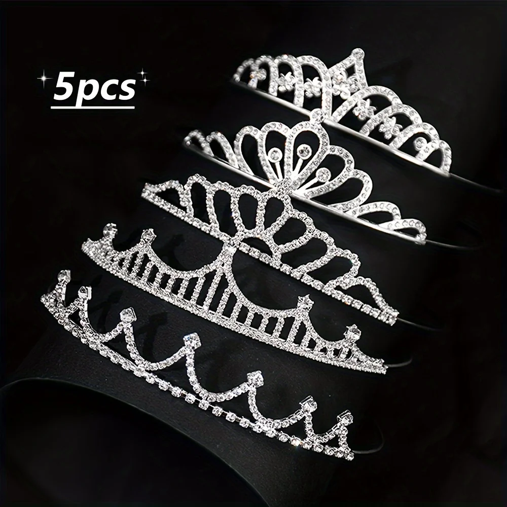 5 Pieces of Silver Crown Headbands Are Suitable for Girls to Attract Wedding and Birthday Parties