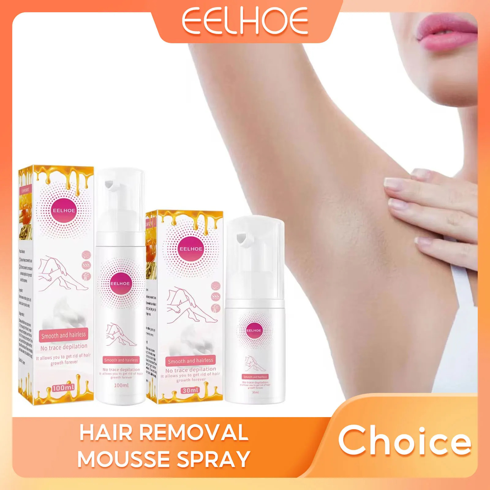 EELHOE Permanent Hair Removal Mousse Spray Armpit Legs Arms Hair Growth Inhibitor Mild Body Skin Smooth Painless Depilatory Foam