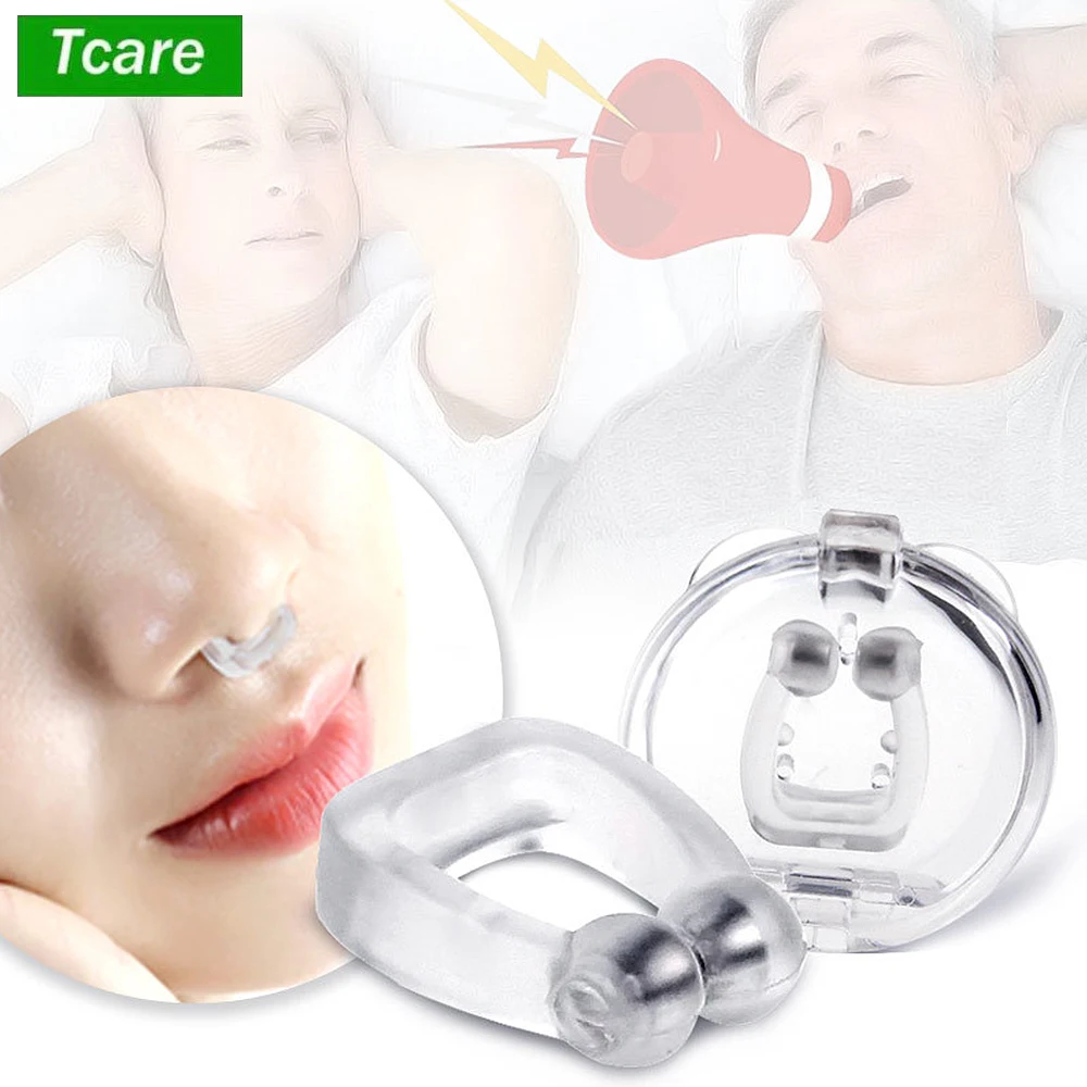 Tcare 2/4 PCs Magnetic Anti Snoring Device Silicone Anti Snore Stopper Nose Clip Sleeping Aid Apnea Guard Night Device with Case