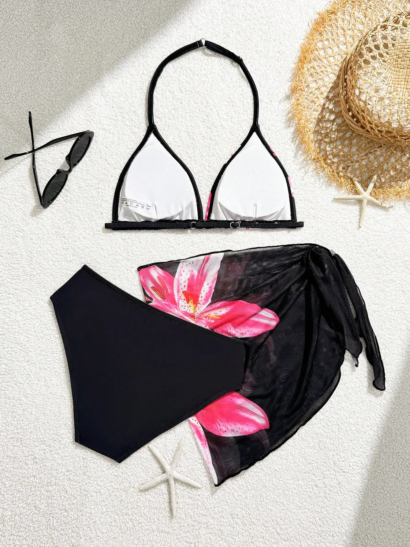 

Комплект бикини из 3 предметов с цветочным принтом и юбкой-накидкой для женщин