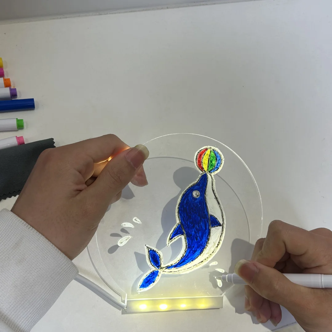 LED Note Board With Night Light Colorful 7 Pens DIY Acrylic Message Board Children‘s Drawing Board For Kids Birthday Gift