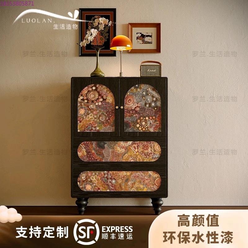 

French vintage style starry solid wood chest of drawers entrance entrance storage decorative cabinet living room bedroom storage