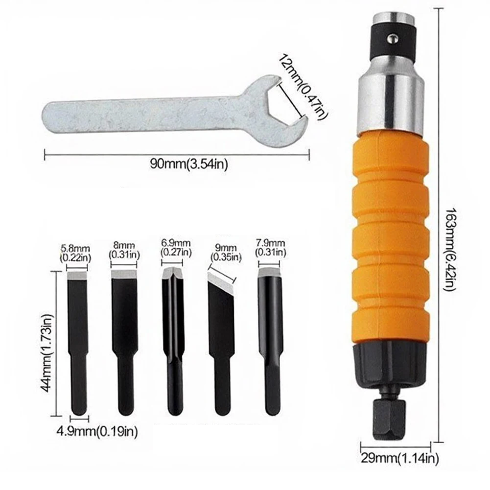 1set Electric Wood Chisel Carving Tool Flexible Shaft Handle Wrench Flat/bevel /pointed Chisel Heads Hand Carving Chisel Kit