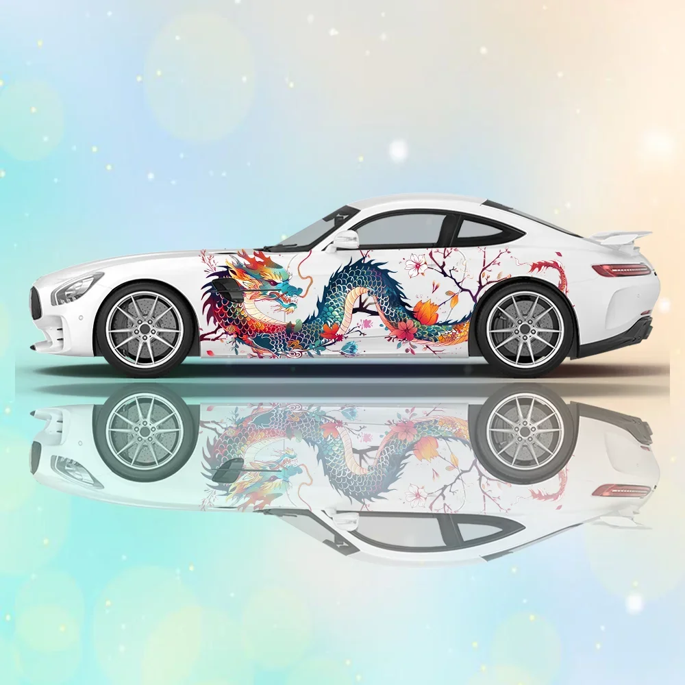 

Colorful Dragon and Flower Car Vinyl Wraps Decal PVC Anti Scratch Sticker Suitable for Trucks SUV Decor Auto Accessories Gift