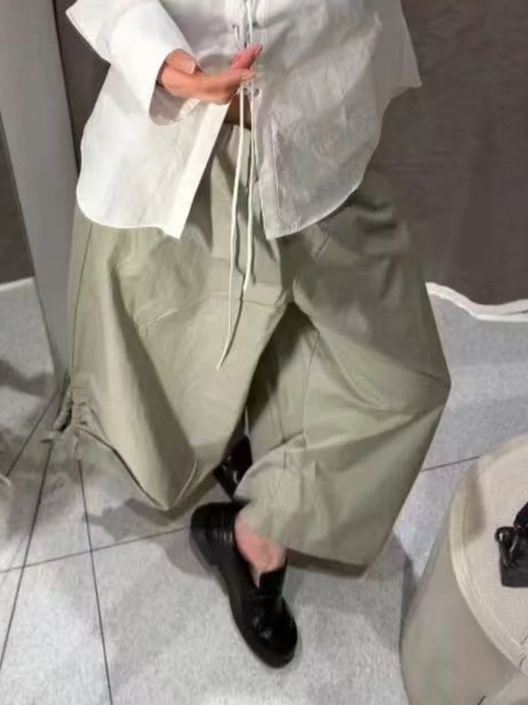 Women's Casual Wide Leg Pants Adjustable Drawstring Hem Loose Fit Comfortable Street Style Trousers for Ladies