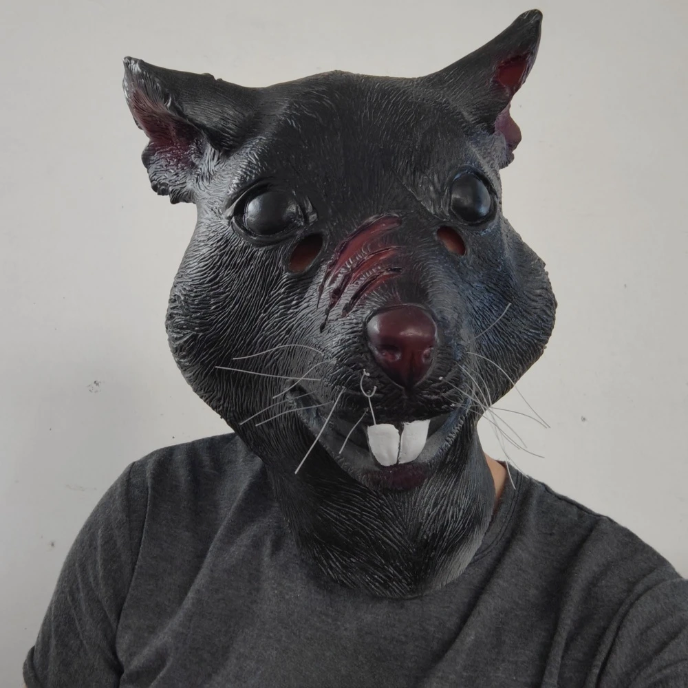 Mutant Rat Maska na całą głowę Halloween Movie Cosplay Kostium zwierzęcy Nakrycie głowy Straszna mysz Maska lateksowa z brodą Rekwizyty do dowcipów