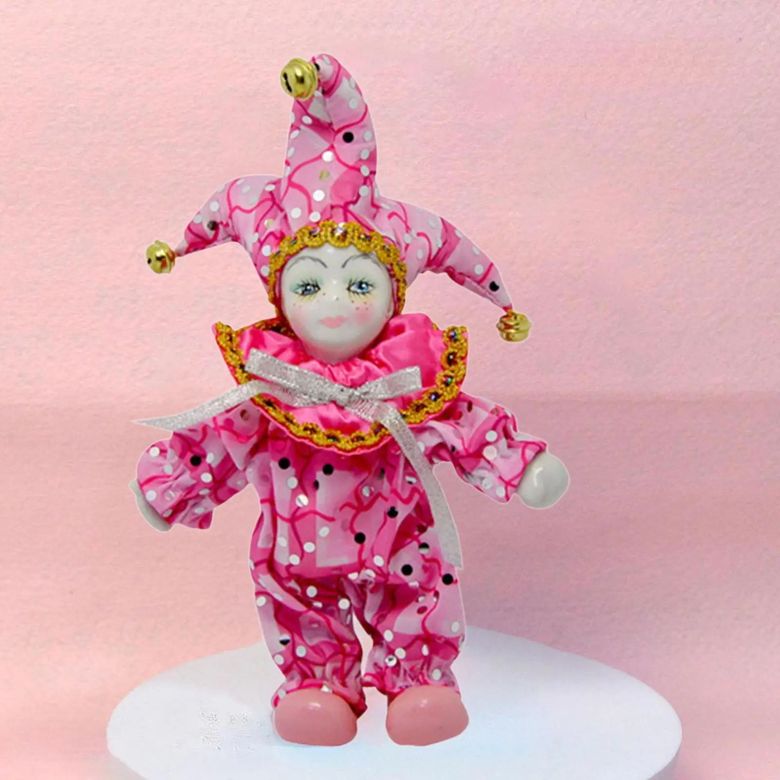 

Small Porcelain Doll Harlequin Doll Ornament Desk Home Display Collectible Decor, Vintage Cute Triangel Clown Doll Clown Doll