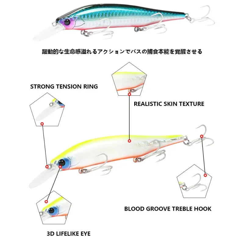 Sinking Minnow 18g Jerkbait Wobbler Angelköder 115mm Künstlicher Weitwurfköder für Largemouth Bass Musky 115S Pesca Tackle – Detail 5