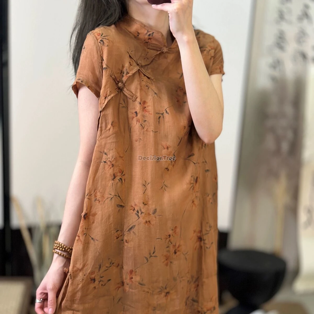 2024 retro improved loose daily qipao breathable cool comfortable cotton linen qipao chinese style printing literature art dress