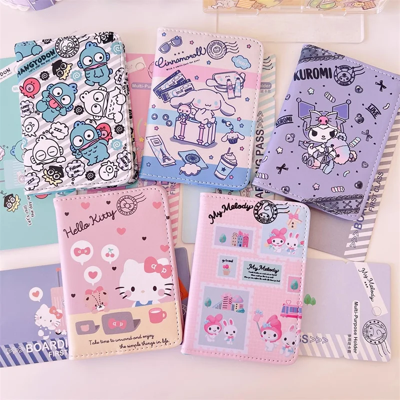 Cinnamoroll Passport Cover Kuromi Passport Holder Melody Credit Card Holder Hangyodon little twin star Leather Business Card Bag