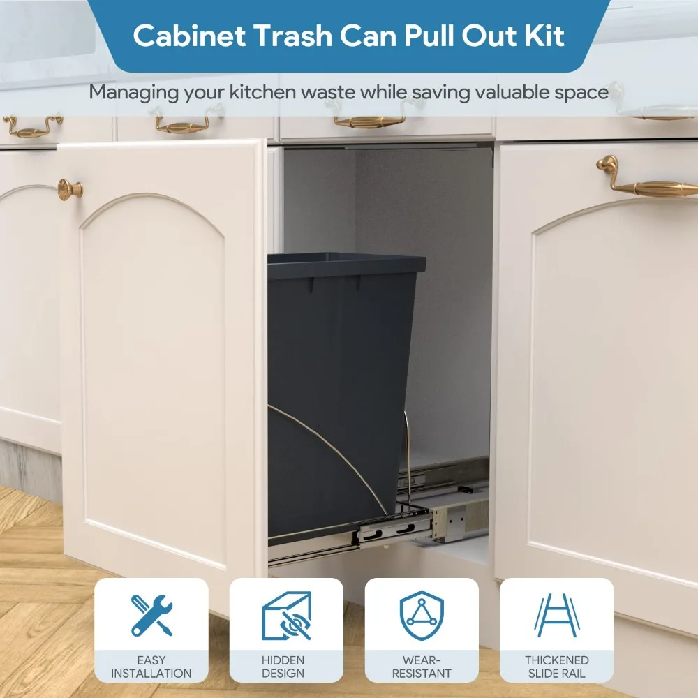 Pull Out Trash Can Under Cabinet,Cabinet Trash Can Pull Out Kit with Door Mounting Kit,Heavy Duty Ball-Bearing Slider