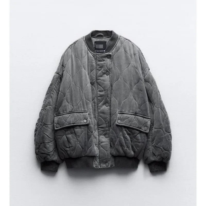 

Трансграничный бестселлер, повседневная одежда с круглым вырезом, осень/зима, ZR, свободная женская куртка-бомбер с хлопковой подкладкой