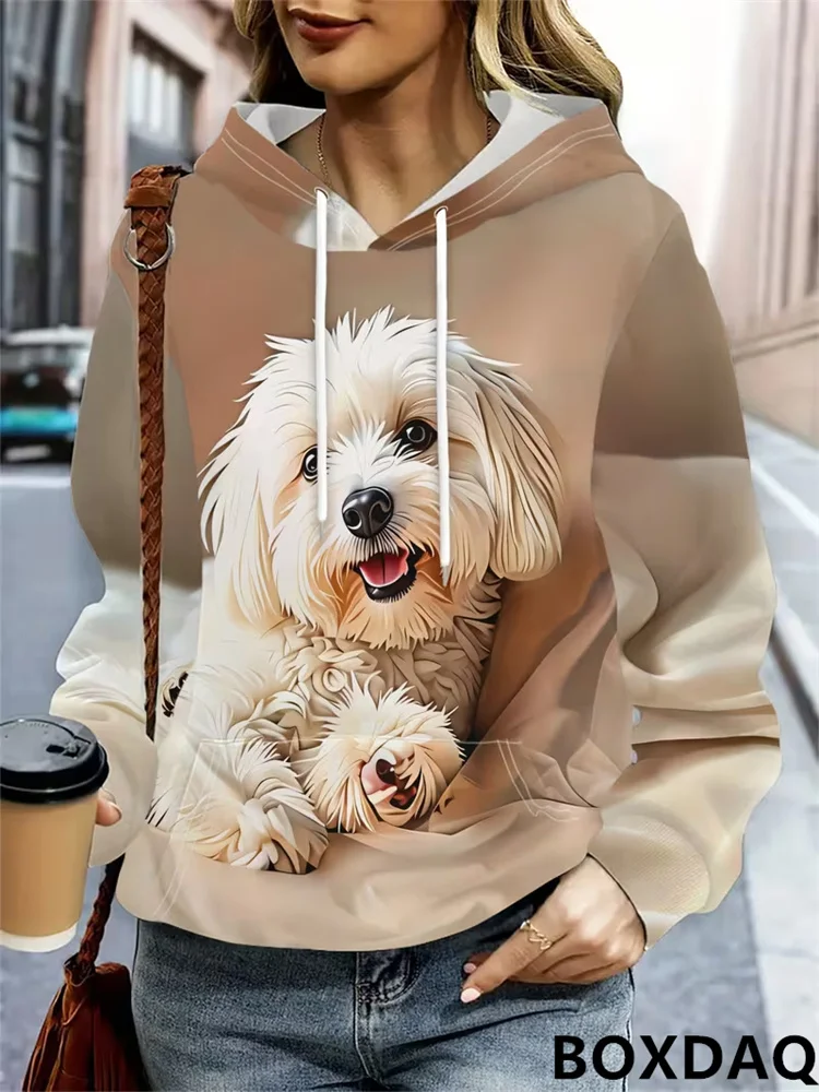 Animal 3D Dog Pattern Printed Women's Autumn Hoodie Long Sleeve Fashion Women's Top Coat With Pocket Casual Women's Sportswear