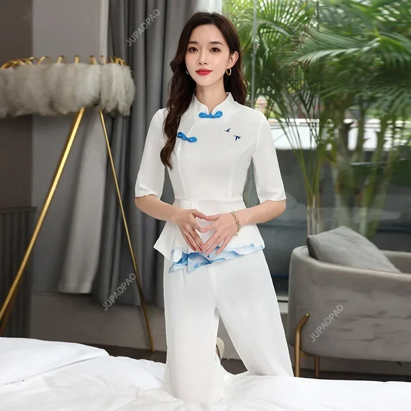 Retro Chinese Style Public Beauty Salon Clothing Temperament Professional Spa Massage Uniform Work Clothes Women New Work Pants