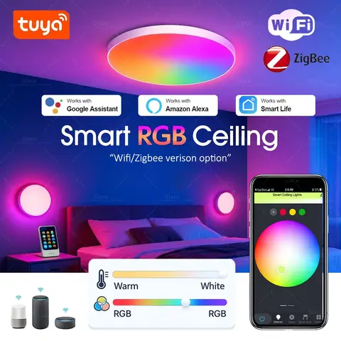 Tuya Wifi/Zigbee plafonnier RGBCW Led plafonnier salon décoration de la maison lampe intelligente pour vie intelligente APP Alexa Google Home