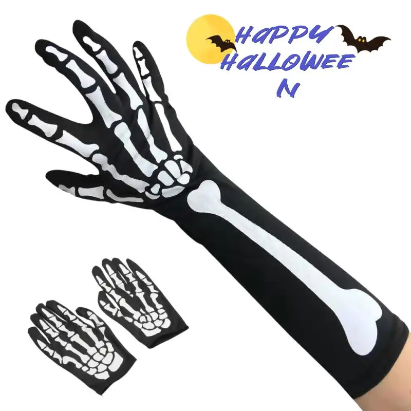 2024 Halloween White Skeleton Gloves and Skull Face Mask for Adult Horror Costume Party Scary Ghost Cosplay Dress-up Supplies