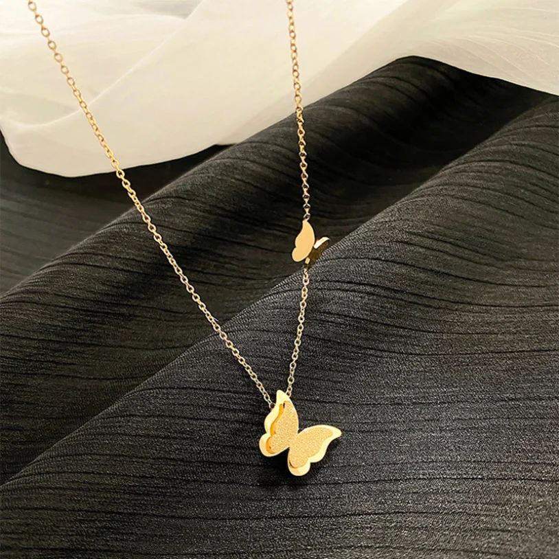 316L Stainless Steel New Fashion Jewelry Double-layer Butterfly Choker Necklaces Pendants For Women