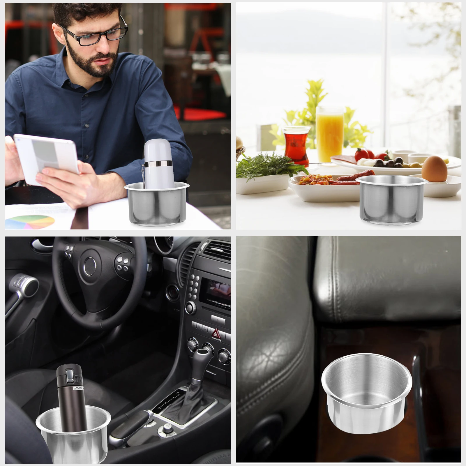 

Stainless Steel Cup Holder Portable Inserts for Car RV Boat Desk Drink Holder Tray Center Console Holders Large Cups Beverage