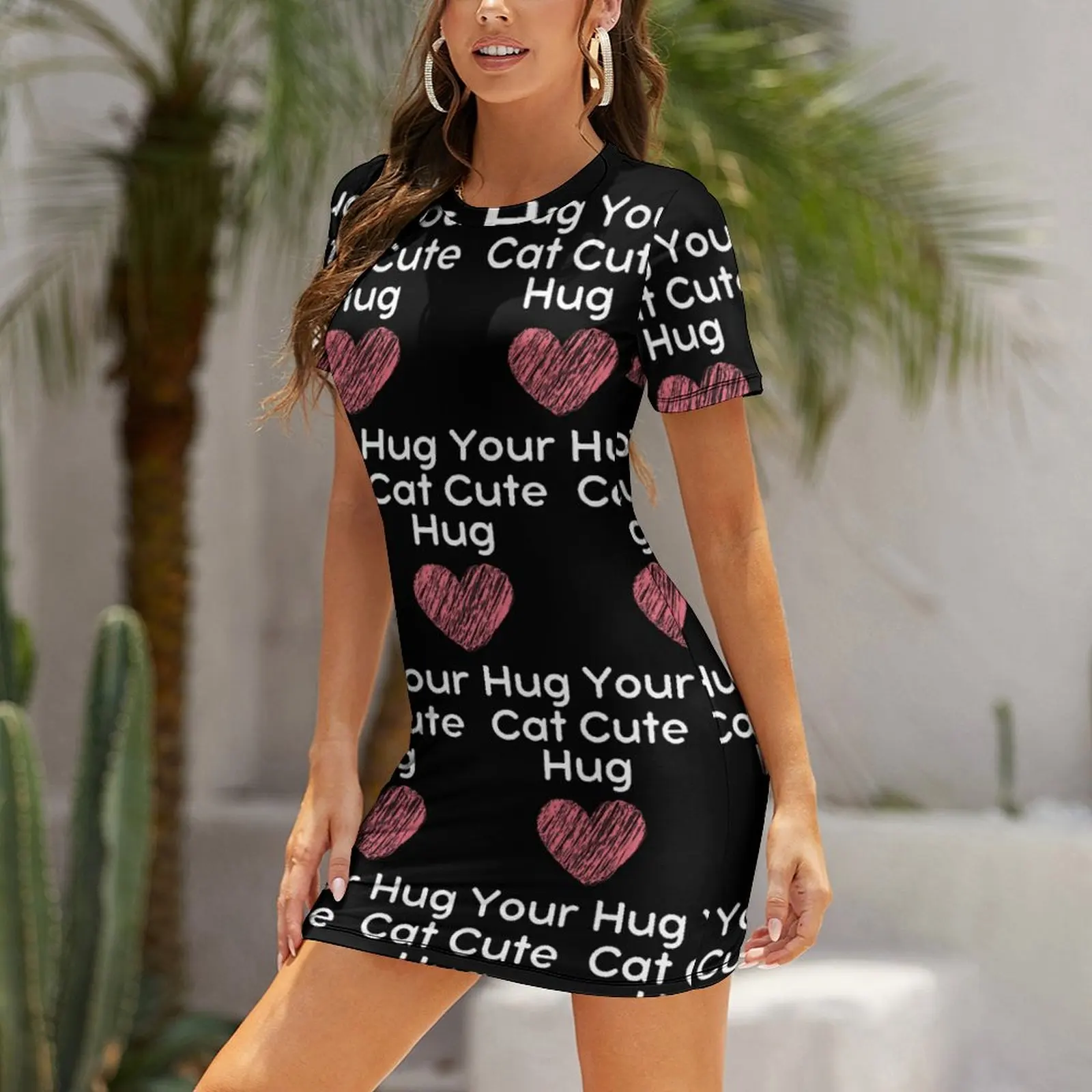 

Exotic Hug Your Cat Cute Hug Essential F Short Sleeved Dress Geek Parties Woman's Clothing Suspender Dress Cute
