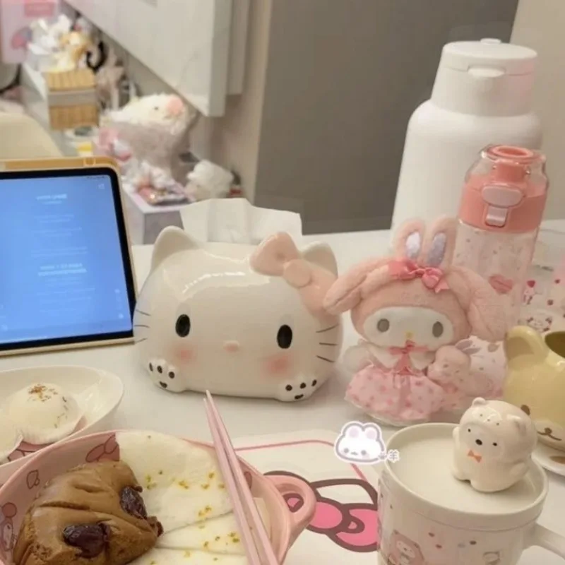 2025 hello kitty anime kawaii miniso ins caso de armazenamento de papel bonito dos desenhos animados nova caixa de tecido decoração de mesa presentes para crianças