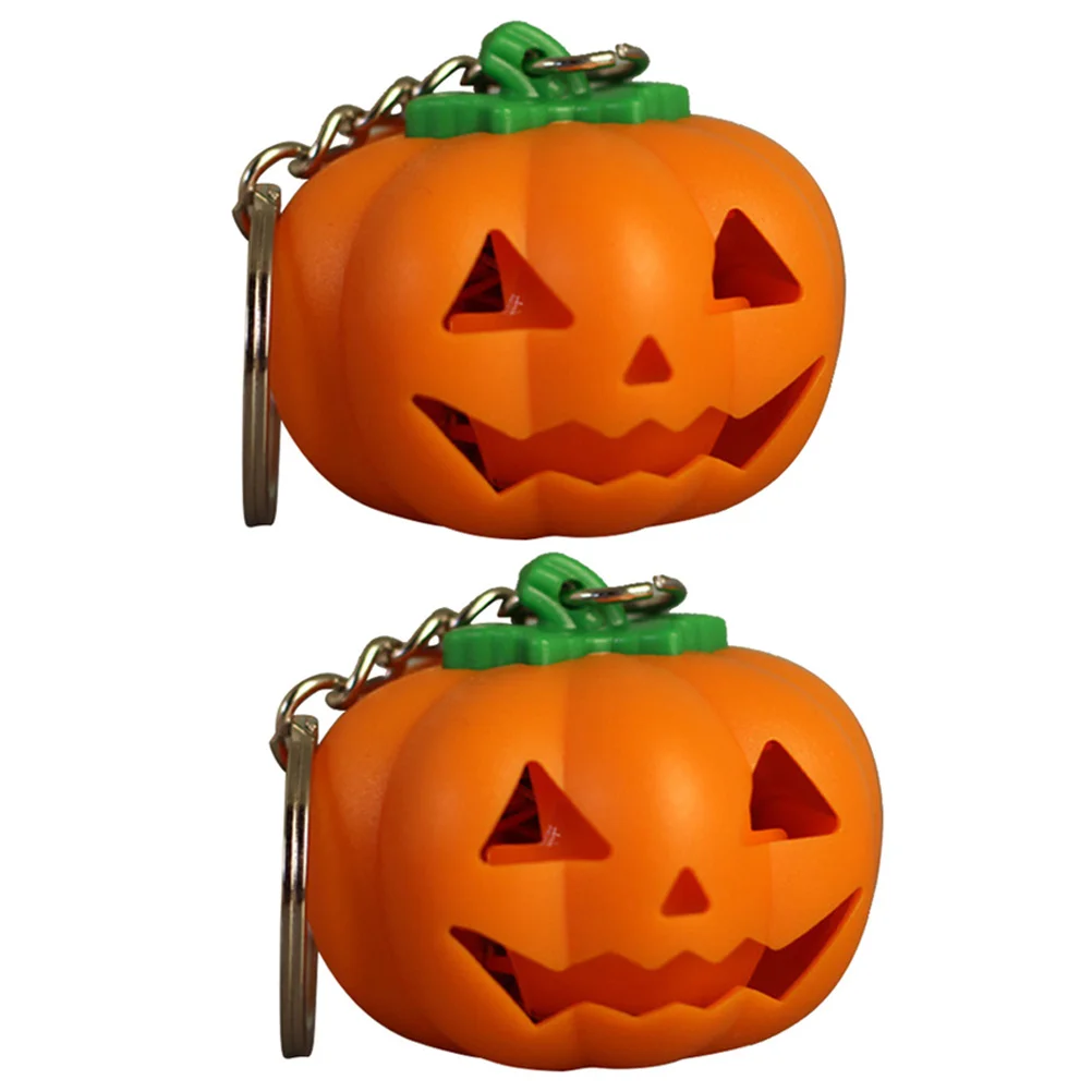 

2 pcs Pumpkin Chain Light Up Key Ring Halloween Key Ring Pumpkin Gift For Portable Small Size Plastic