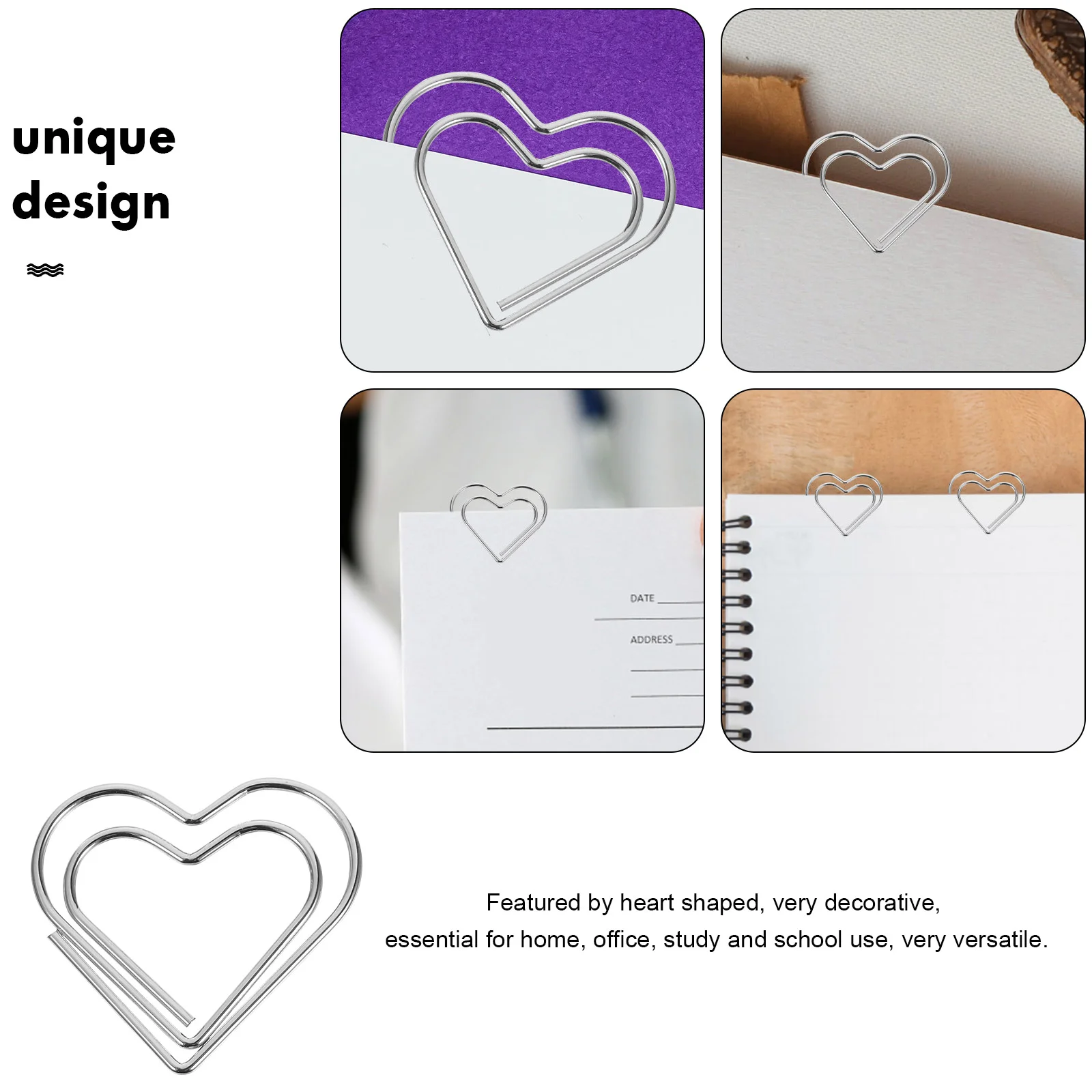 100 Pcs Paper Clip Heart Paperclips Tiny Modeling Decorative Love Card Cute Office Document