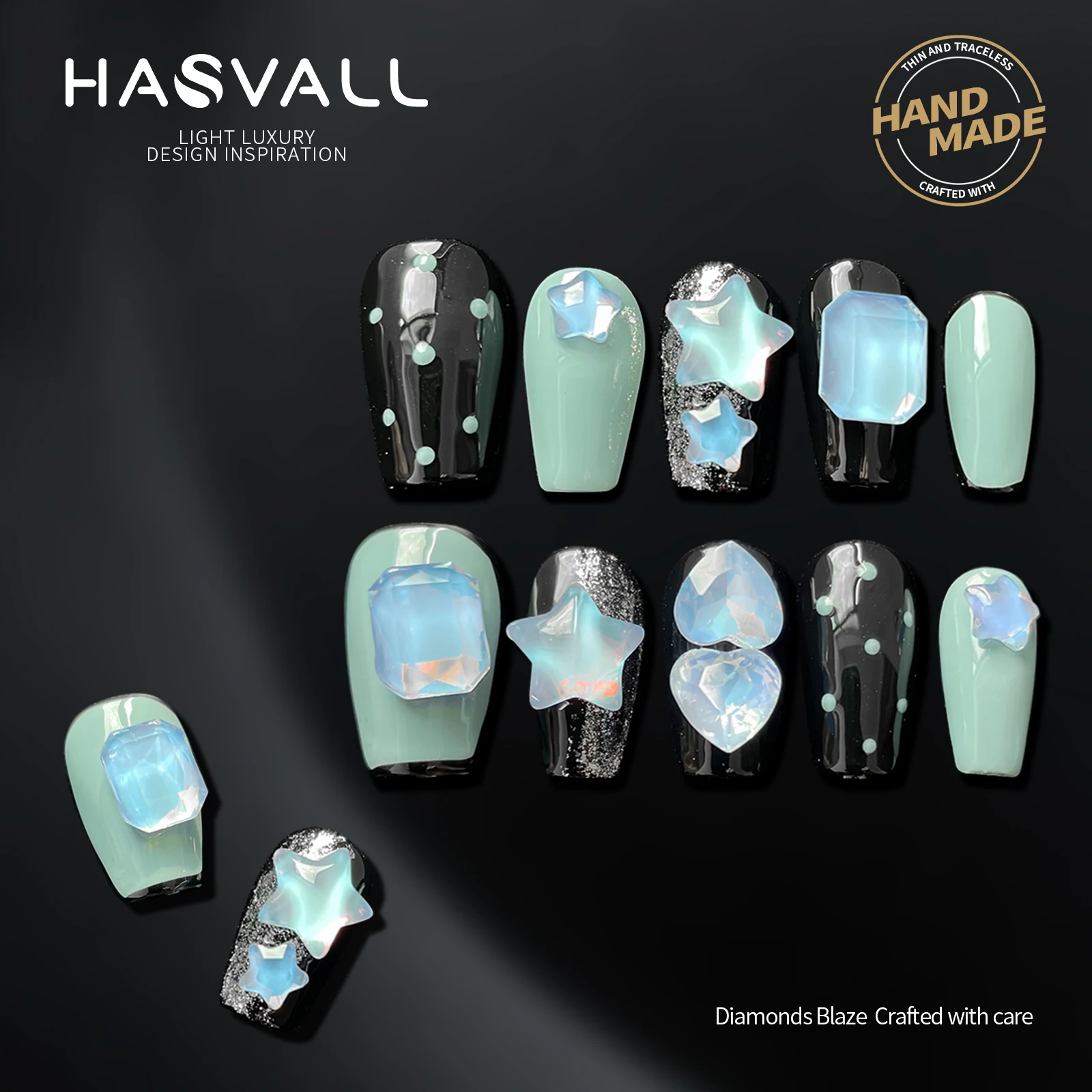 

10 шт., накладные ногти в горошек, с бриллиантами