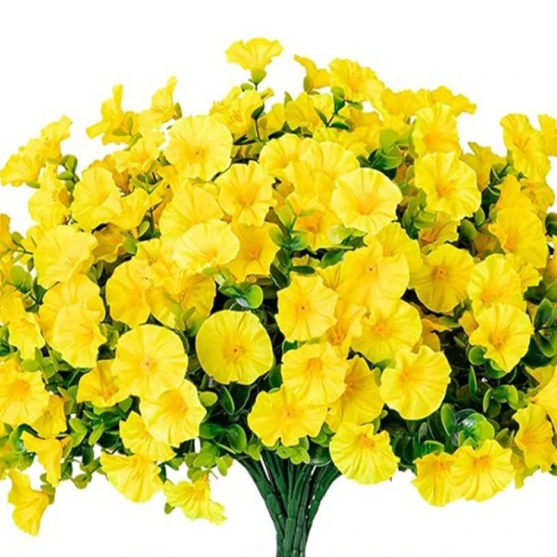 4 bundels kunstbloemen nep zijde Morning Glory bloem eucalyptus planten UV-bestendig tuin zomerhuis buitendecoratie