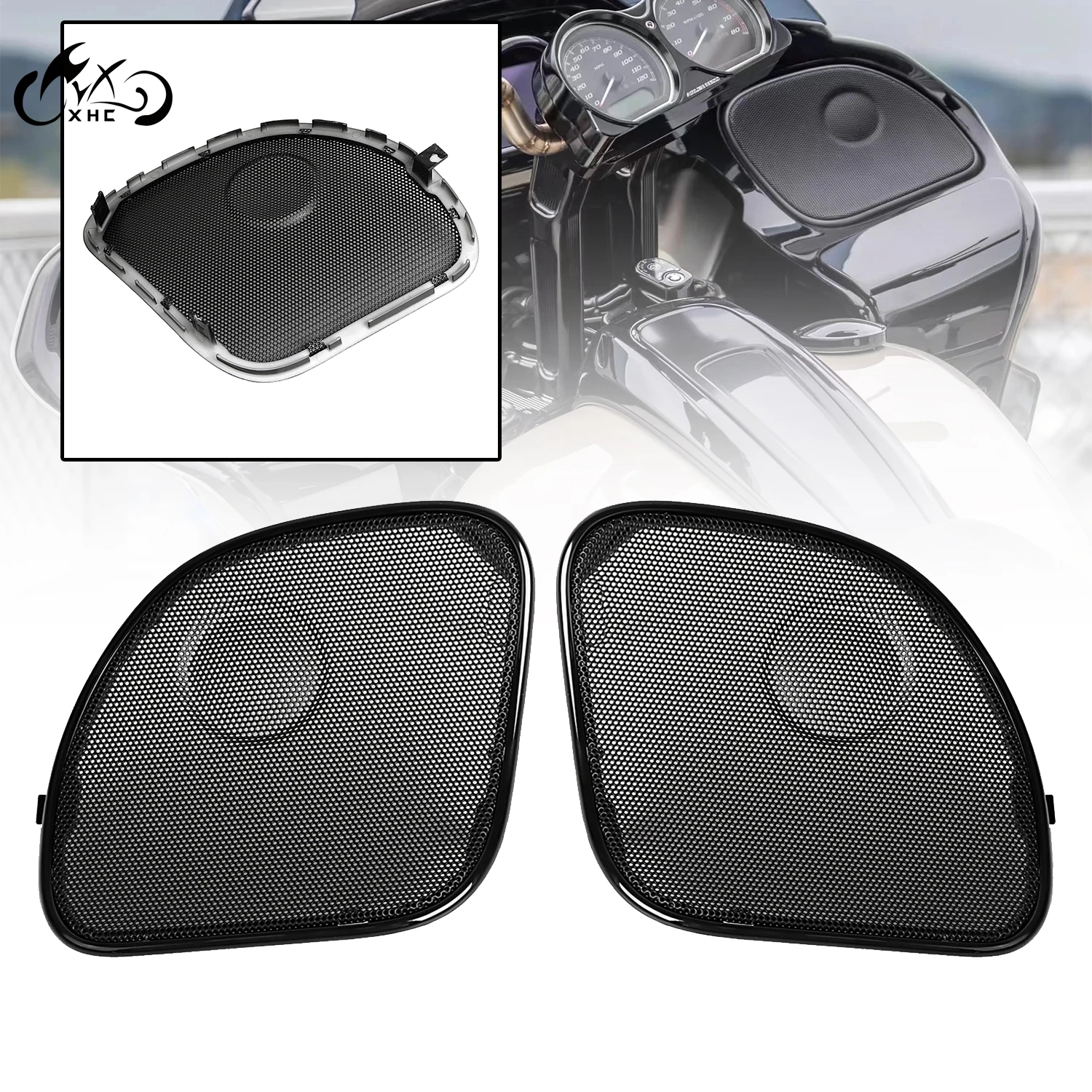 Black Motorcycle Fairing Speaker Grilles Mesh Covers Fits For Harley Road Glide FLTRX Limited FLTRK Special ST FLTRXST