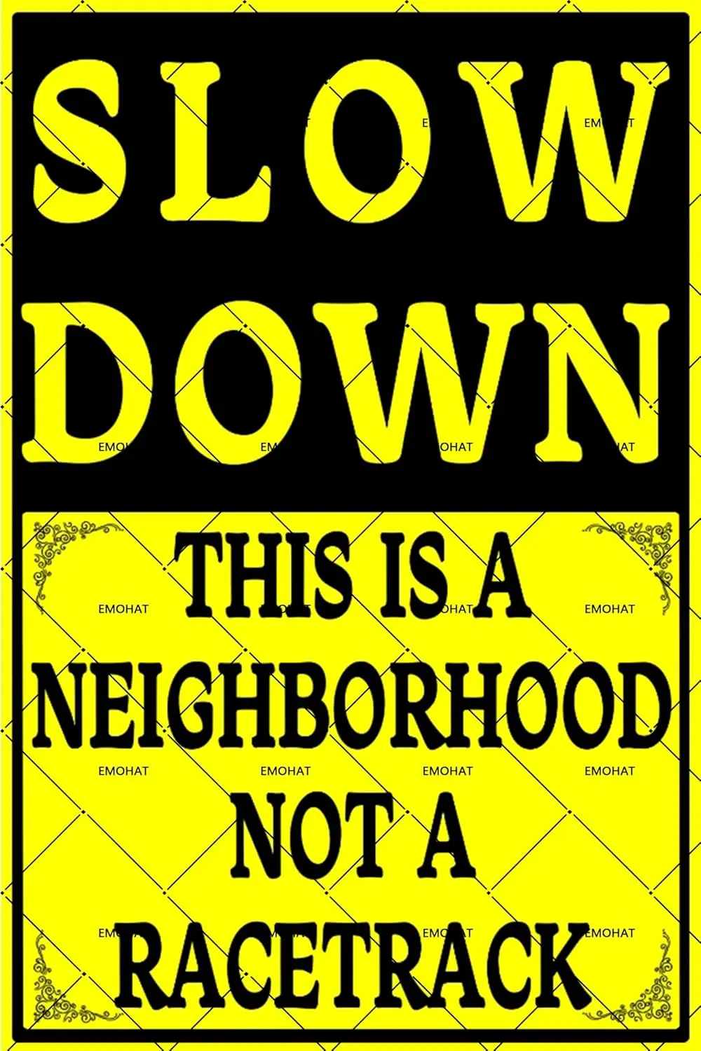 Metal Tin Sign Slow Down THIS IS A Neighborhood Not Racetrack Safety Outdoor Signs Street Caution Yard Man Cave Garage Decor Al