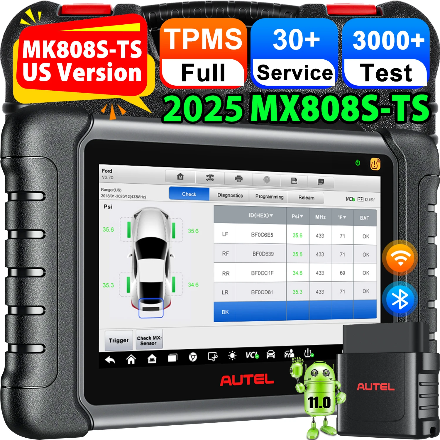 Autel MaxiCheck MK808S-TS MX808S-TS OBD2 Scanner TPMS Programming/Relearn Bi-directional Tool With All-System Diagnostic 2025