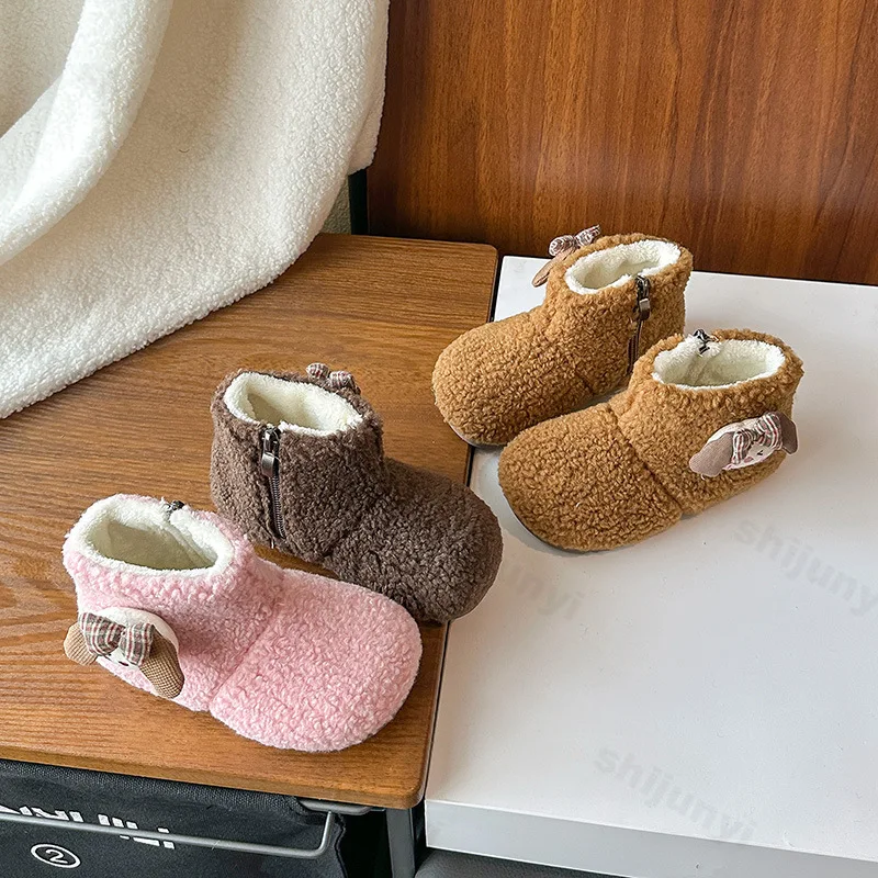 

Теплые плюшевые повседневные зимние ботинки с милыми героями мультфильмов для девочек, зимние детские модные универсальные бархатные удобные хлопковые ботинки 2023 года